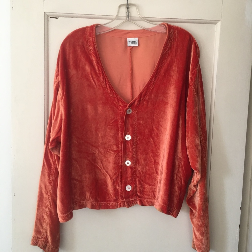 C P SHADES Orange Velvet Top Size M